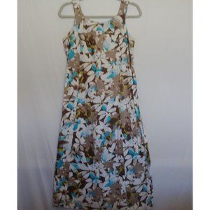 J. Jill Maxi sleeveless brown teal and white floral dress size 6